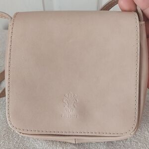 Firenze Italy Florence Fleur de Lis Stamp Leather Crossbody Bag In Creamy Beige